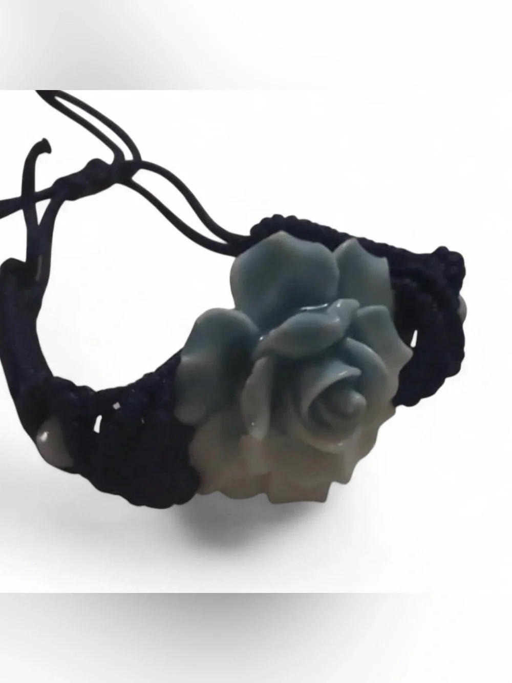 Blue & White Rose Macramé Bracelet | Adjustable Floral Boho Coquette